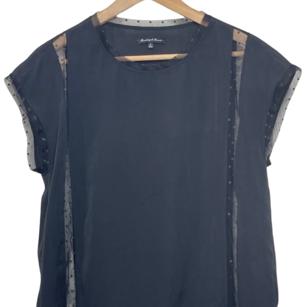 BROADWAY & BROOME | Black Sheer Polka Dot Cut Out Cap Sleeve Top | Size M - Picture 2 of 11
